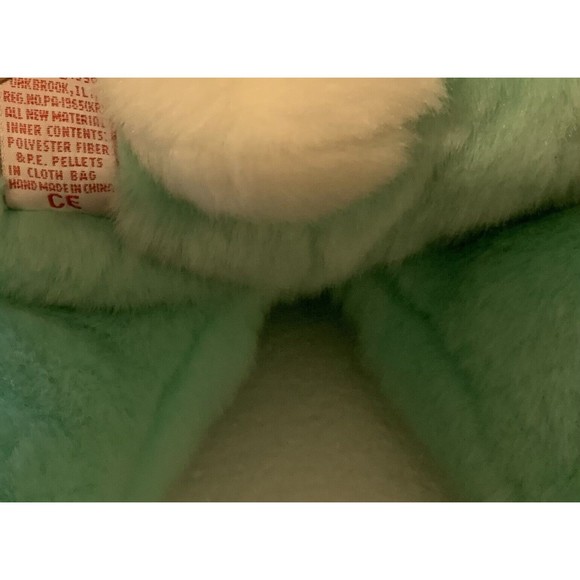 TY Beanie Buddy HIPPITY Green Easter Bunny Rabbit Pink Nose 14" Satin Bow - Picture 8 of 8